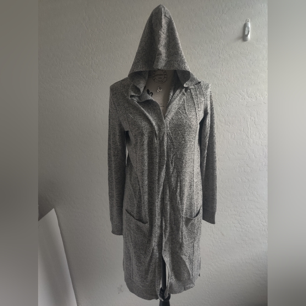 Unbranded Y2K grey long hooded cardigan sweater lagenlook cozycore
